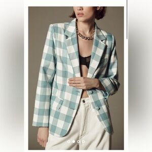 NWT Maeve Anthropologie Moss Gingham Jacket Blazer L